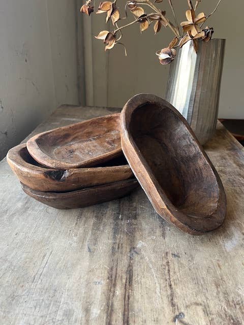 Small Wooden Dough Bowl - Stained Wood
